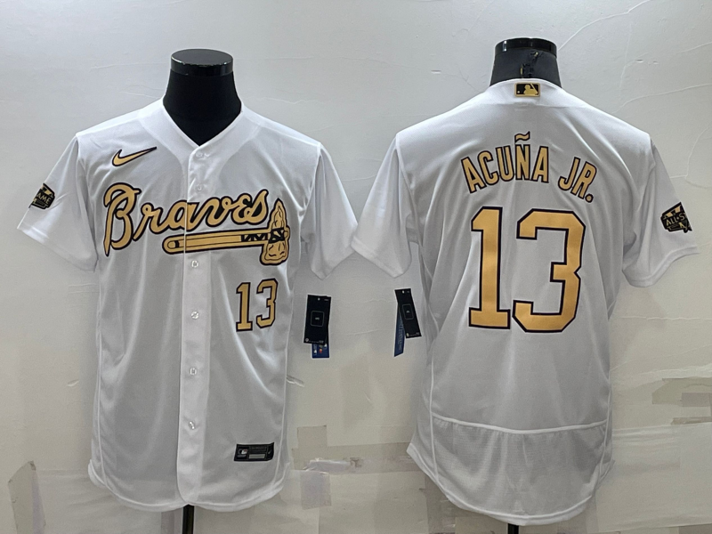 Men's Atlanta Braves #13 Ronald Acuna Jr. 2022 All-Star White Flex Base Stitched Baseball Jersey Men's Atlanta Braves #13 Ronald Acuna Jr. 2022 All-Star White Flex Base Stitched Baseball Jersey